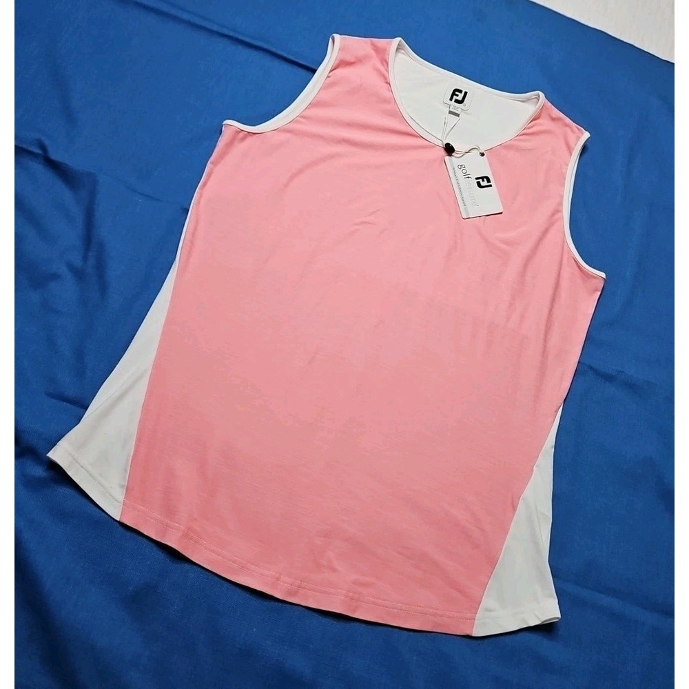 FootJoy Sleeveless Golf Tank Moisture Wicking Antibacterial Large Pink/White NEW